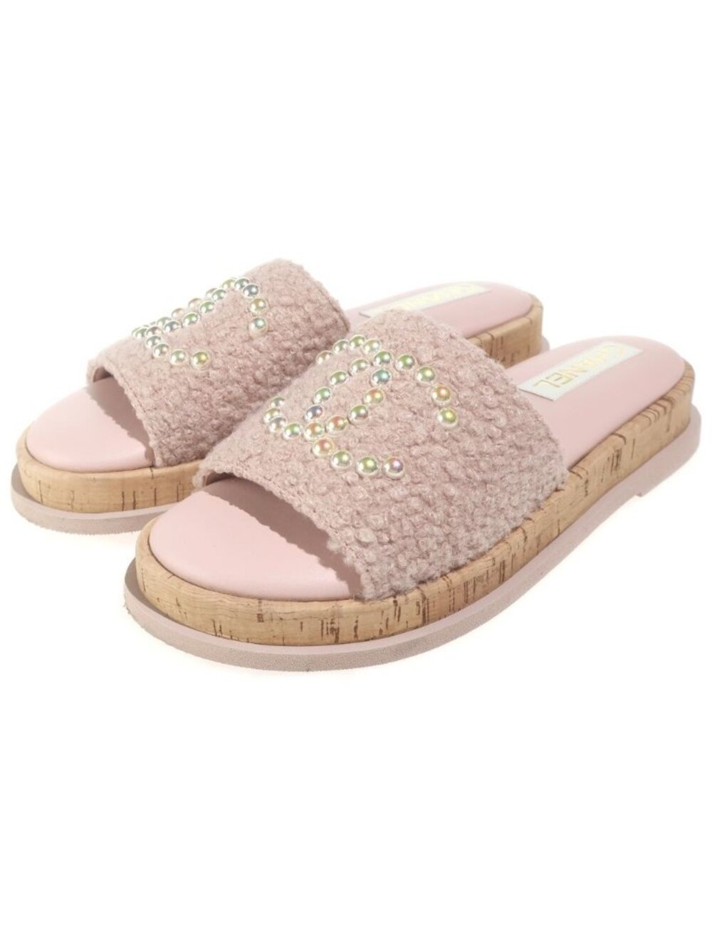 Chanel CC Logo Pearl Shearling Leather Sandals Pink